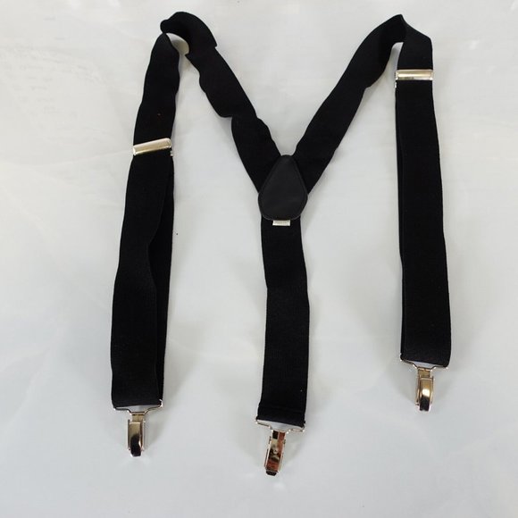 Suspender Men Black Clip on Y Back  Stretch Elastic Silver Clip Adjustable Strap - Picture 1 of 8